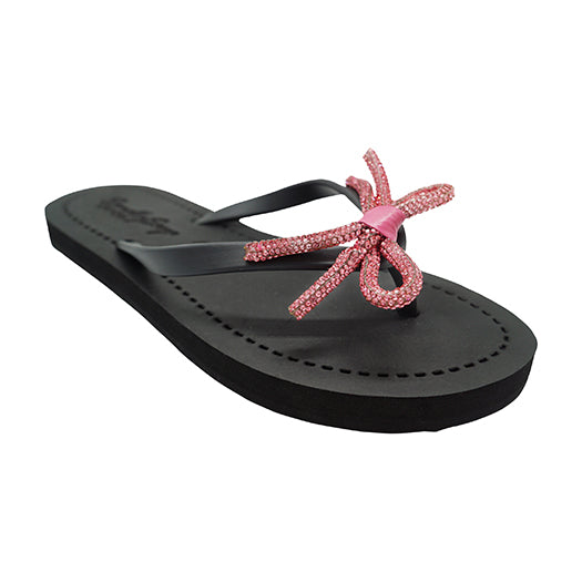 SAND BY SAYA N.Y. - Rhinestone Pink Bow - Flat Flip Flops Sandal - 2 COLORS -