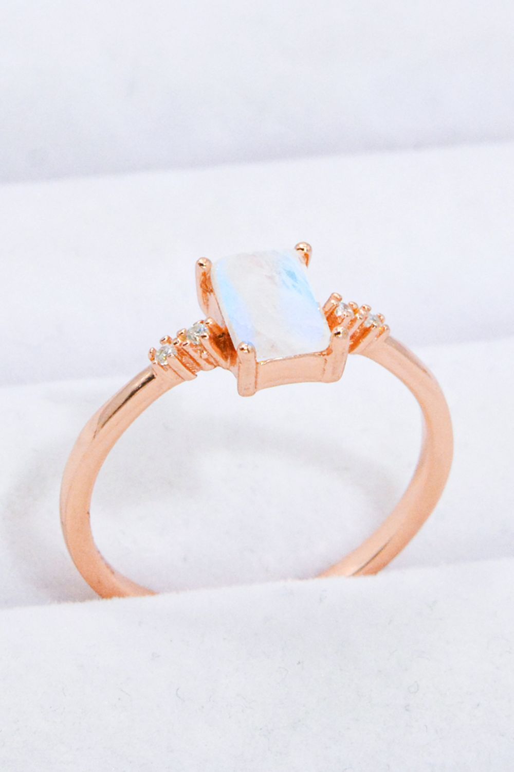 Rectangle Natural Moonstone Ring - T - SIZES 6 THRU 9 - 1 FINISH -