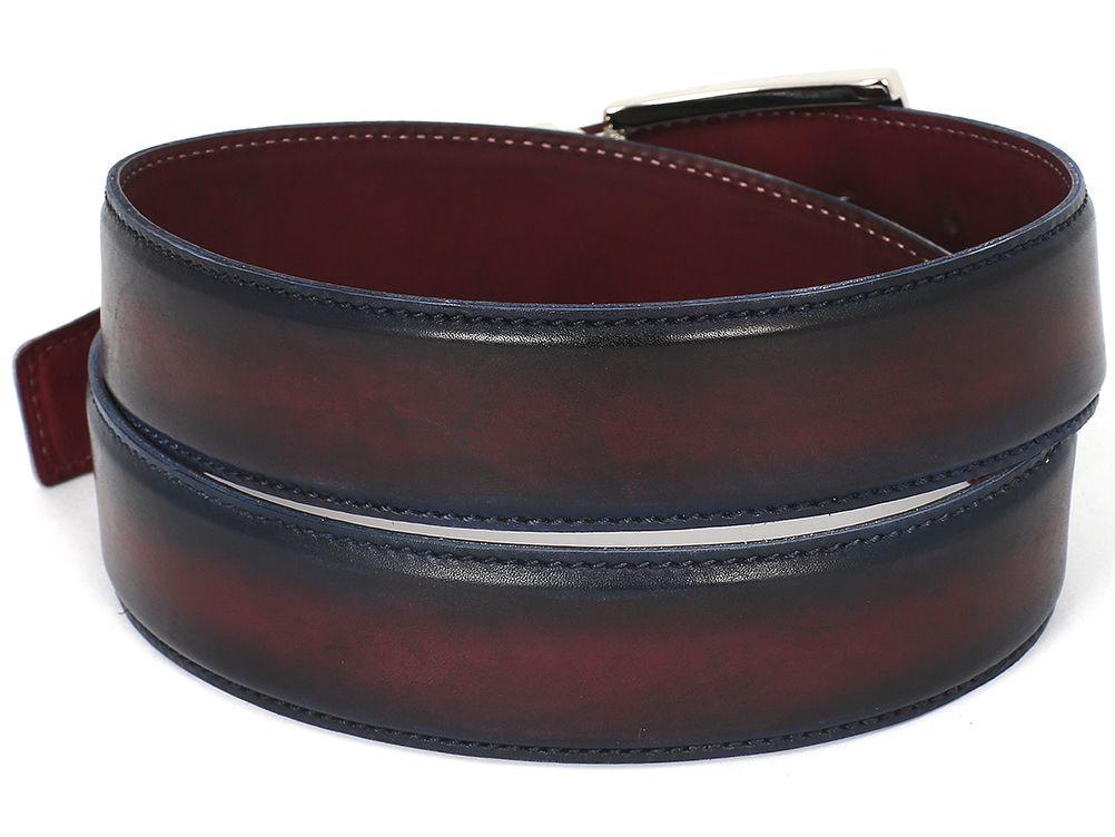 PAUL PARKMAN - Men's Leather Belt Dual Tone Navy & Bordeaux -