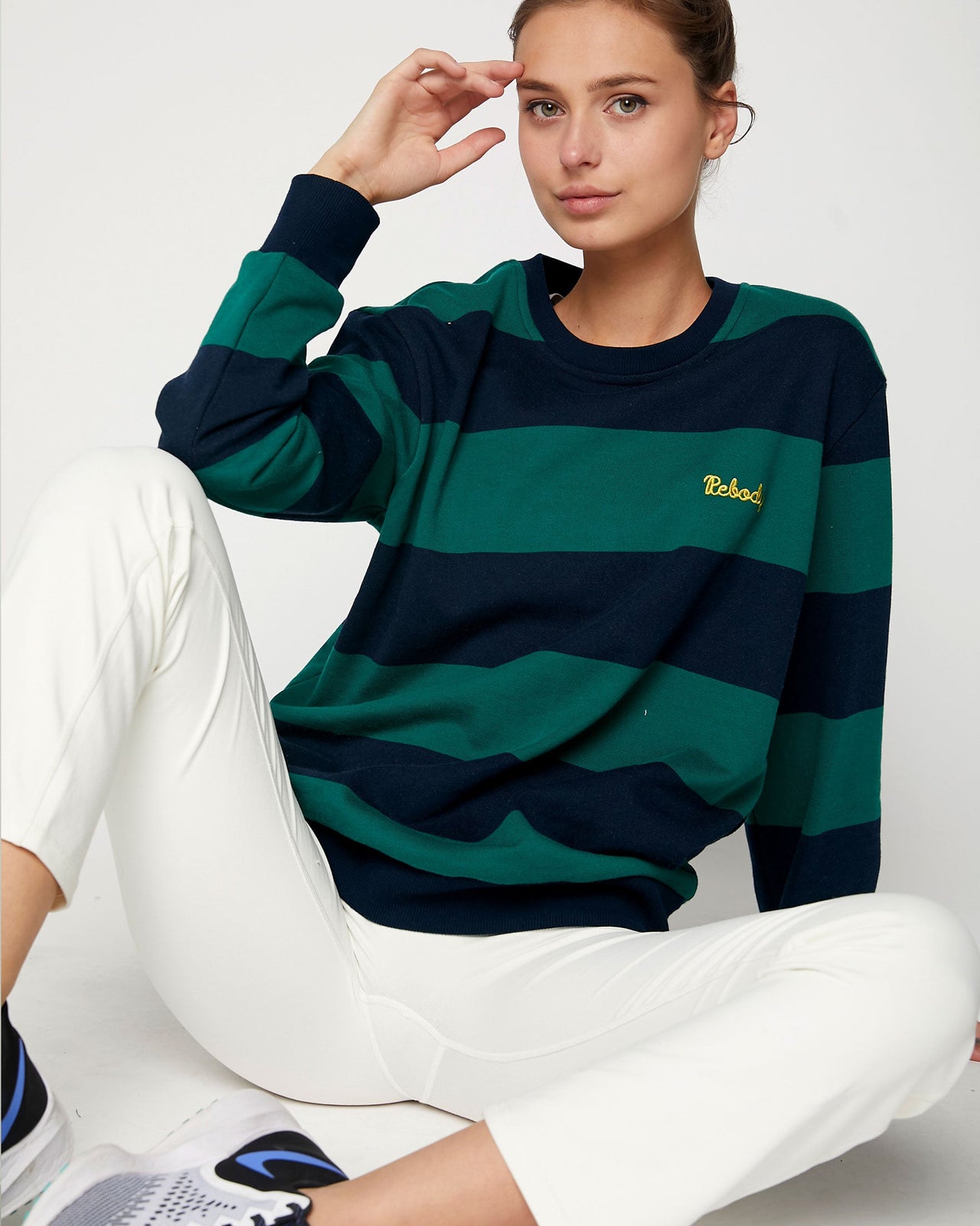 Rebody - Embroidered Rebody Rugby Striped Sweatshirt *Sustainable - 1 COLOR -