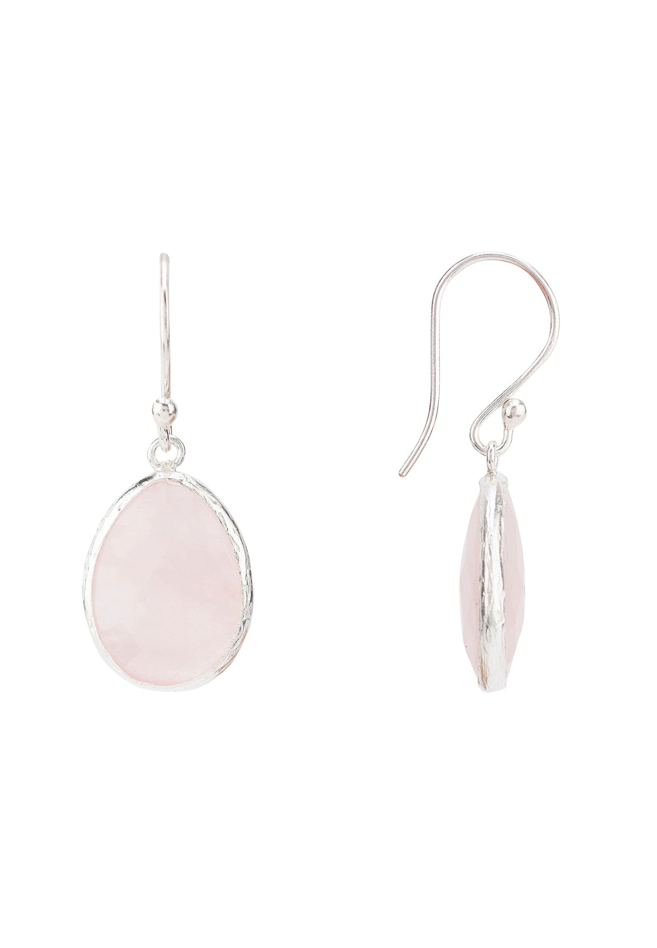 LATELITA - Petite Drop Earrings Rose Quartz Silver -