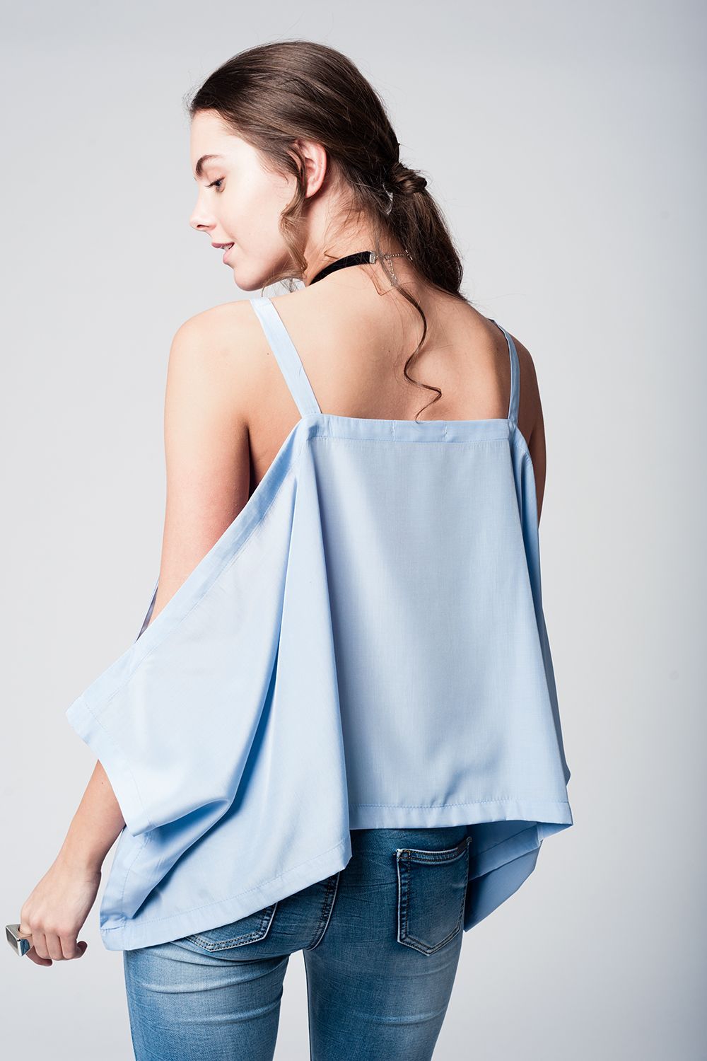 Q2 - Blue Cold Shoulders Top - 1 COLOR -