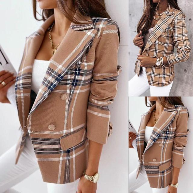 Winter Clothes Casual Plaid - Ladies Coat Slim Work Office Womens Blazer Jacket  - 2 PLAIDS -