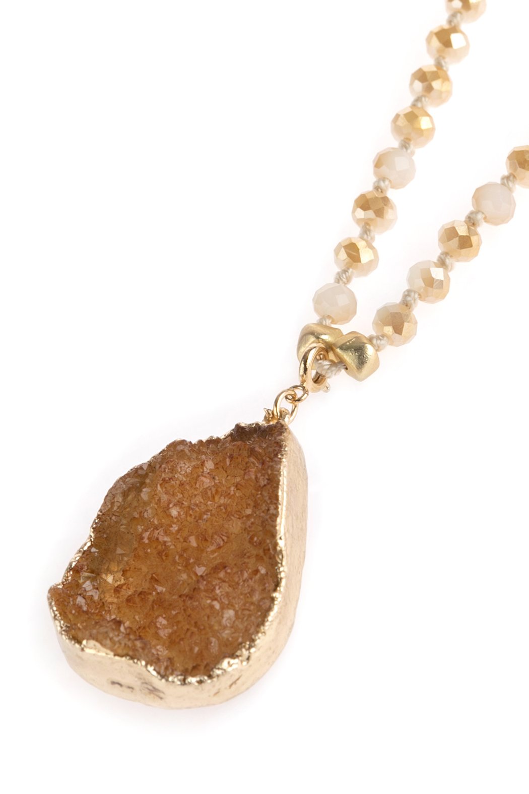 Druzy Stone Pendant Glass Beaded Necklace - 4 COLORS