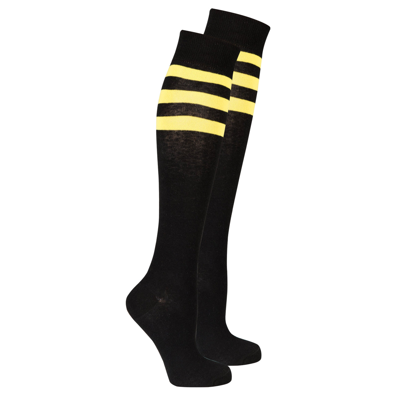 Women's Black Lemon Stripe Knee High Socks - 1 COLOR -