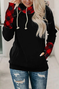 Thumbnail for Zip Detail Plaid Hoodie - T - 1 COLOR -