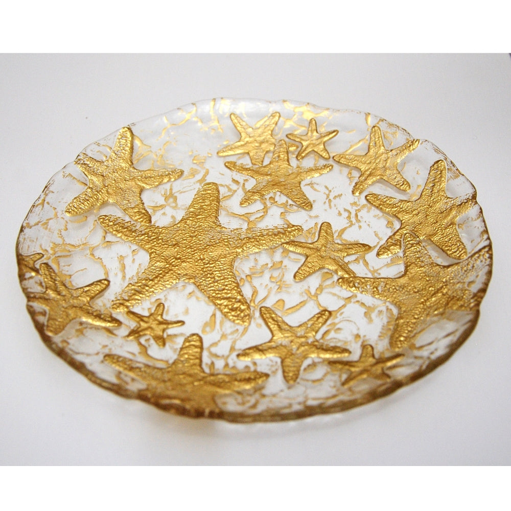 Set/4 SEA STAR DESSERT PLATES MIRROR GOLD