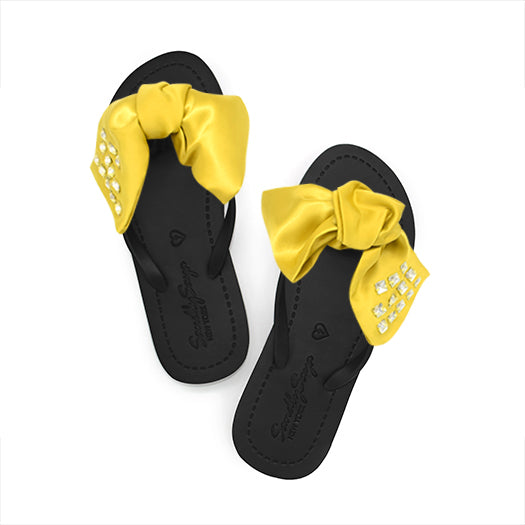 SAND BY SAYA N.Y. - Kent-Silk Satin Yellow Bow - Flat Flip Flops Sandals - 5 COLORS -