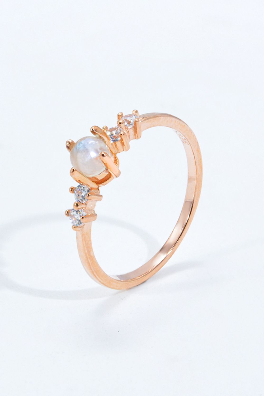 Natural Moonstone and Zircon 18K Rose Gold-Plated Ring - T - SIZES 6 THRU 9 - 1 FINISH -