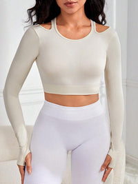 Thumbnail for Cutout Round Neck Long Sleeve Active Top - 1 COLOR -