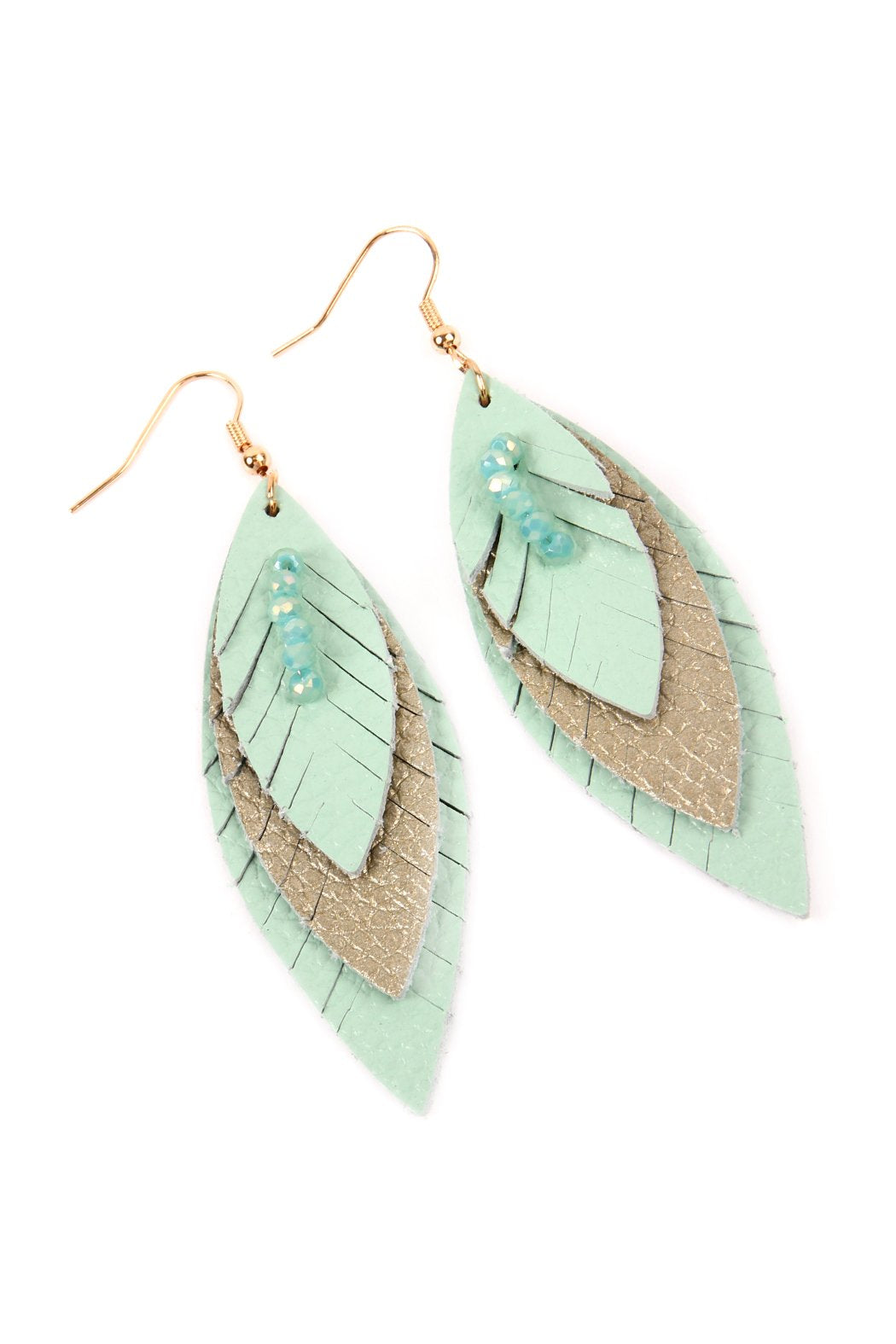 Three Layer Fringe Leather Marquise Earrings - 14 COLORS -