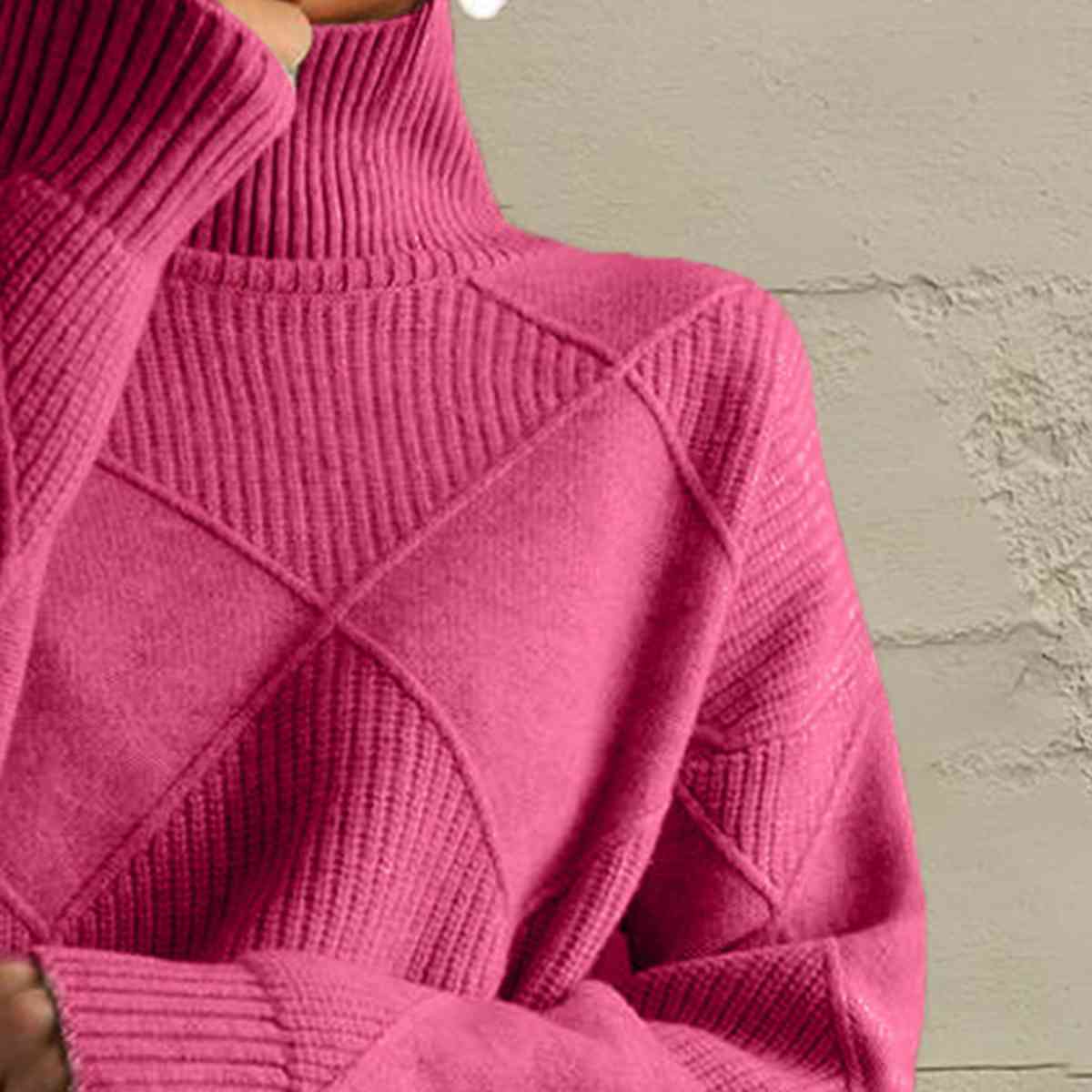 Geometric Turtleneck Long Sleeve Sweater - T - 8 COLORS -