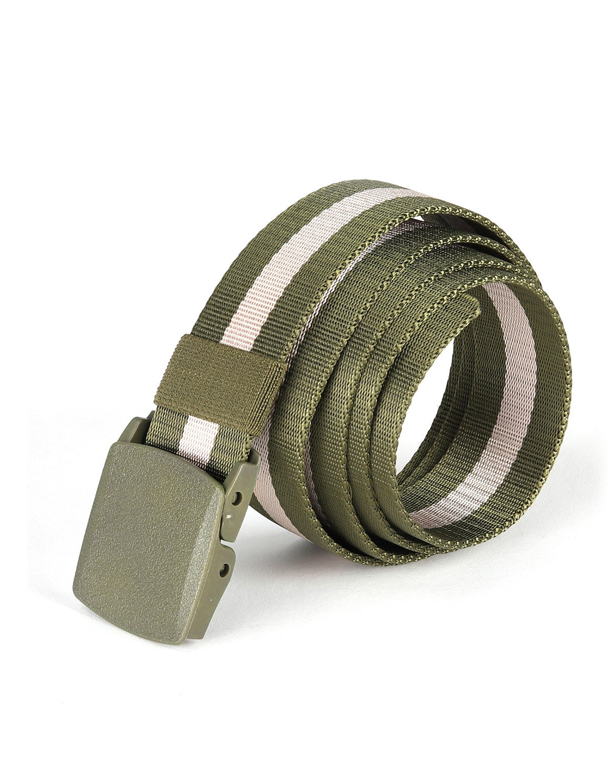 Mens One Size Adjustable Strap Stripe Nylon Web Belt With Plastic Buckle  - 6 COLORS -