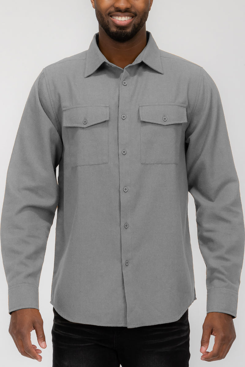 WEIV - Brushed Solid Dual Pocket Flannel Shirt - 8 COLORS -