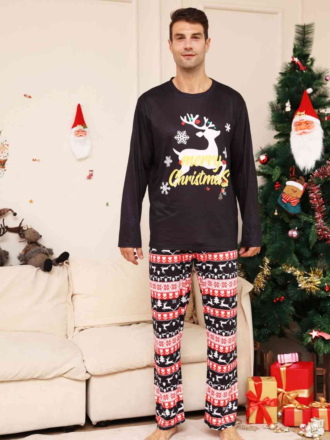 MEN Full Size MERRY CHRISTMAS Graphic Top and Pants Set - T -