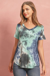 Thumbnail for Riah Fashion - Tie Dye  V-Neck Round Hem Top - 5 COLORS -