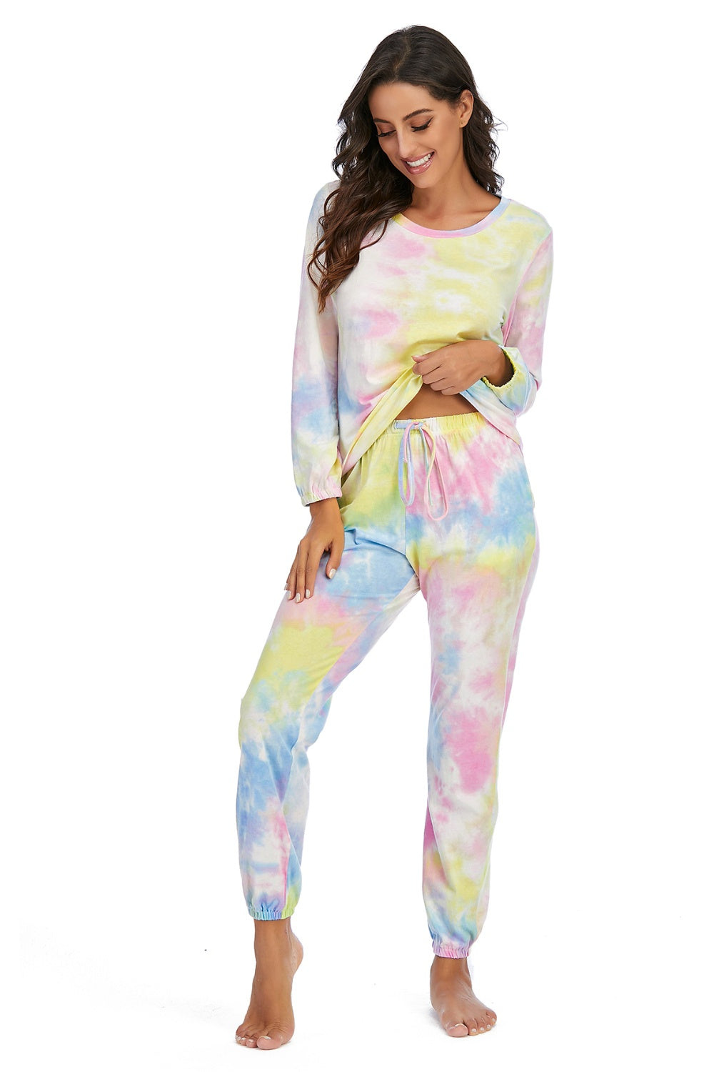 Tie-Dye Top and Drawstring Pants Lounge Set - 2 PCS. - T - 3 COLORS -