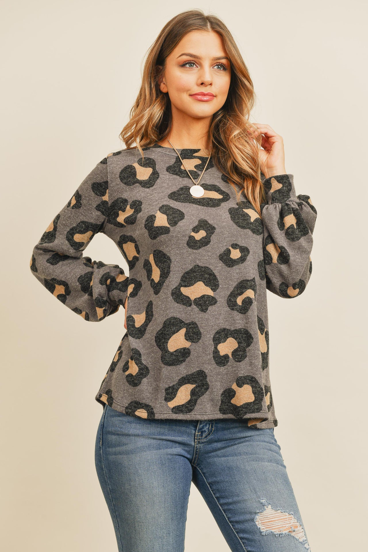 Riah Fashion - Puff Sleeved Leopard Print Top - 4 COLORS -