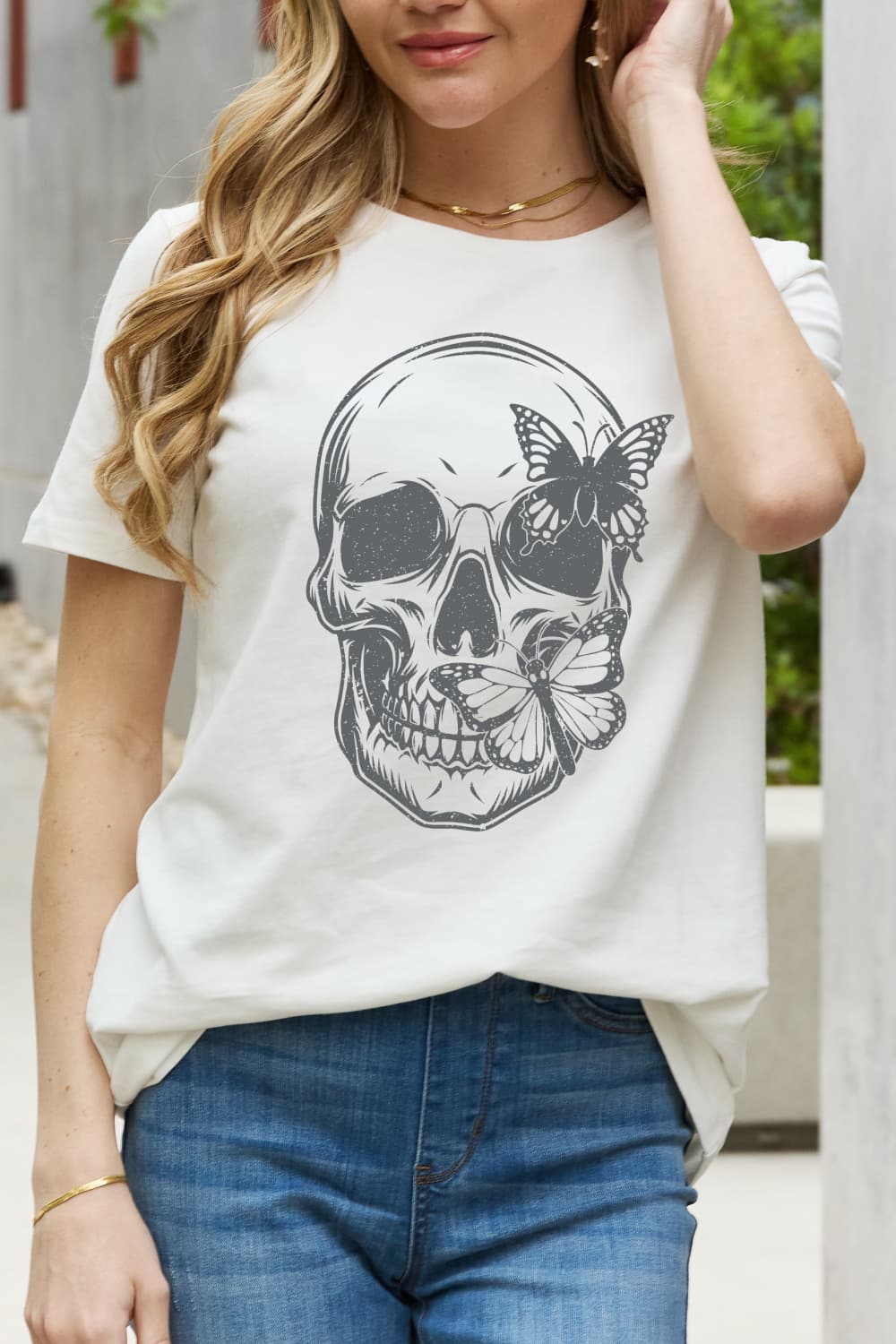 Simply Love Simply Love Skull Butterfly Graphic Cotton T-Shirt - T - 2 COLORS -