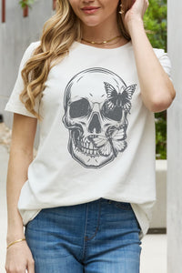 Thumbnail for Simply Love Simply Love Skull Butterfly Graphic Cotton T-Shirt - T - 2 COLORS -