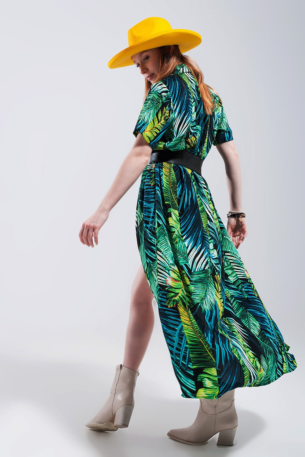 Q2 - Maxi Shirt Dress in Tropical Print - Belt not included - Beach or Everyday - 1 COLOR -