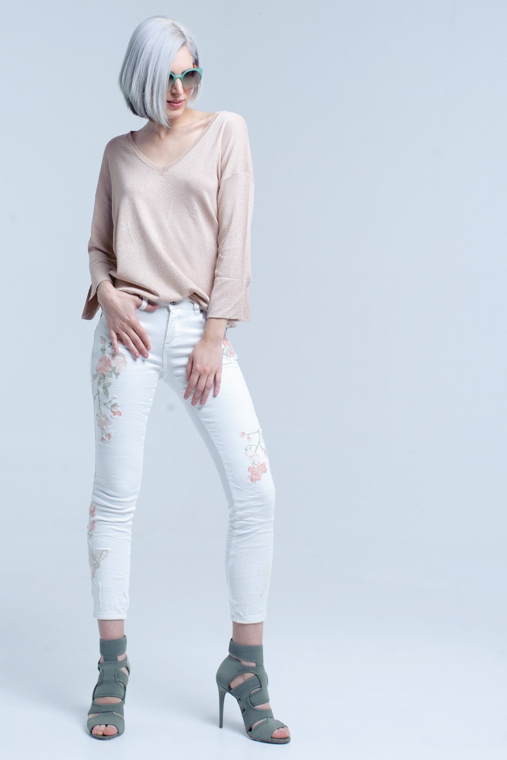 Q2 - Pink Knit Sweater With Gold Lurex Detail - 1 COLOR -