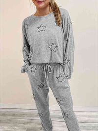 Thumbnail for Star Print Long Sleeve Top and Pants Lounge Set - T - 1 COLOR -