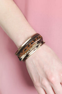 Thumbnail for Riah Fasion - Leopard Leather Bar Wrap Bracelet - 3 COLORS -