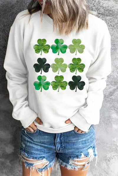 Lucky Clover Round Neck Dropped Shoulder Sweatshirt - T - 1 COLOR -