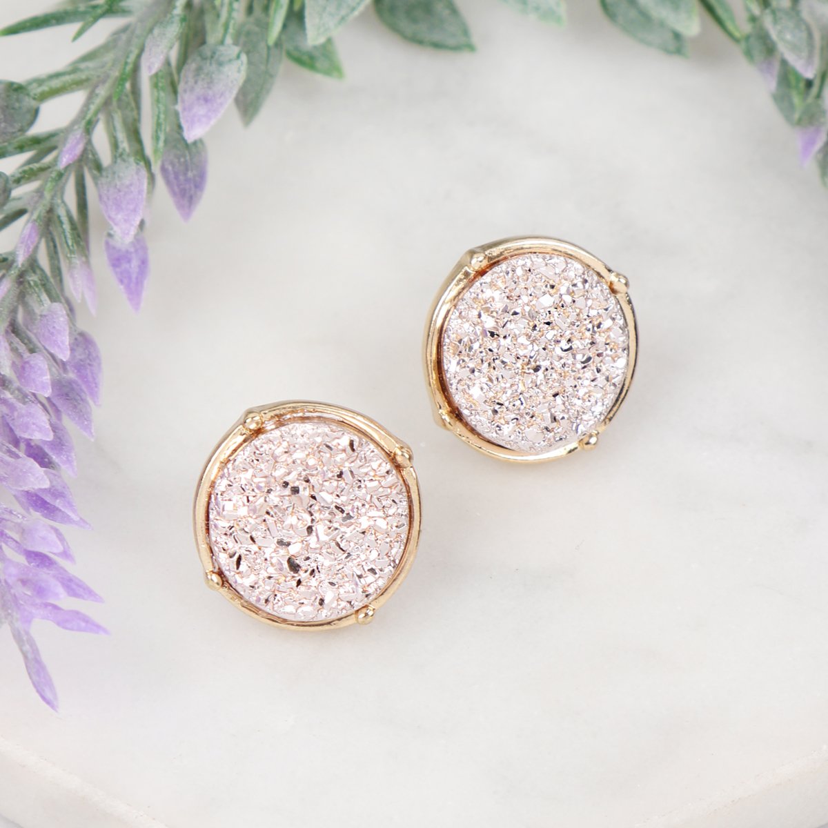 Druzy Round Post Earrings - 18 COLORS -