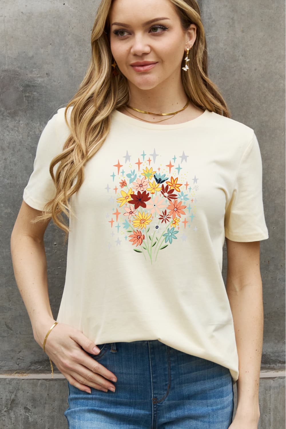 Simply Love Full Size Floral Graphic Cotton Tee - T - 2 COLORS -