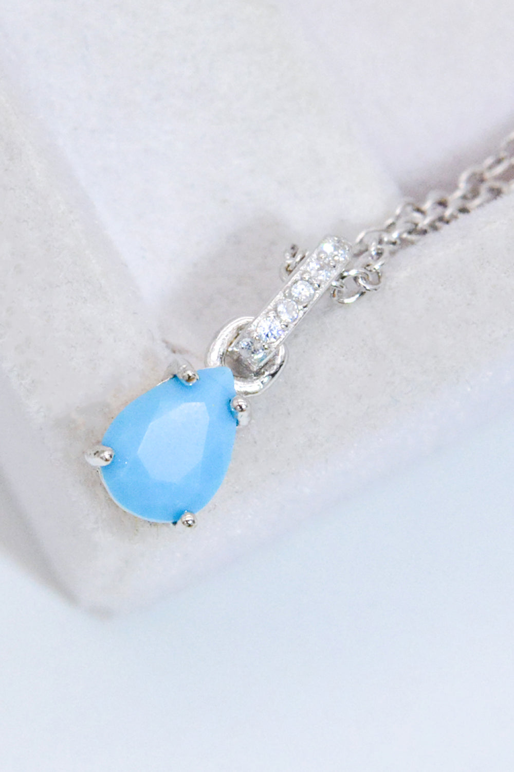 Teardrop Turquoise 4-Prong Pendant Necklace - T - 2 FINISHES -