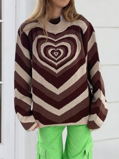 Heart Mock Neck Long Sleeve Sweater - T - 4 COLORS -