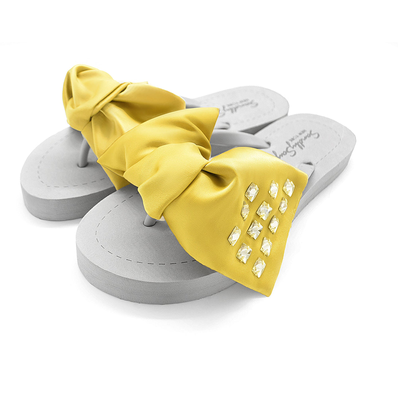 SAND BY SAYA N.Y. - Kent-Silk Satin Yellow Bow - Flat Flip Flops Sandals - 5 COLORS -