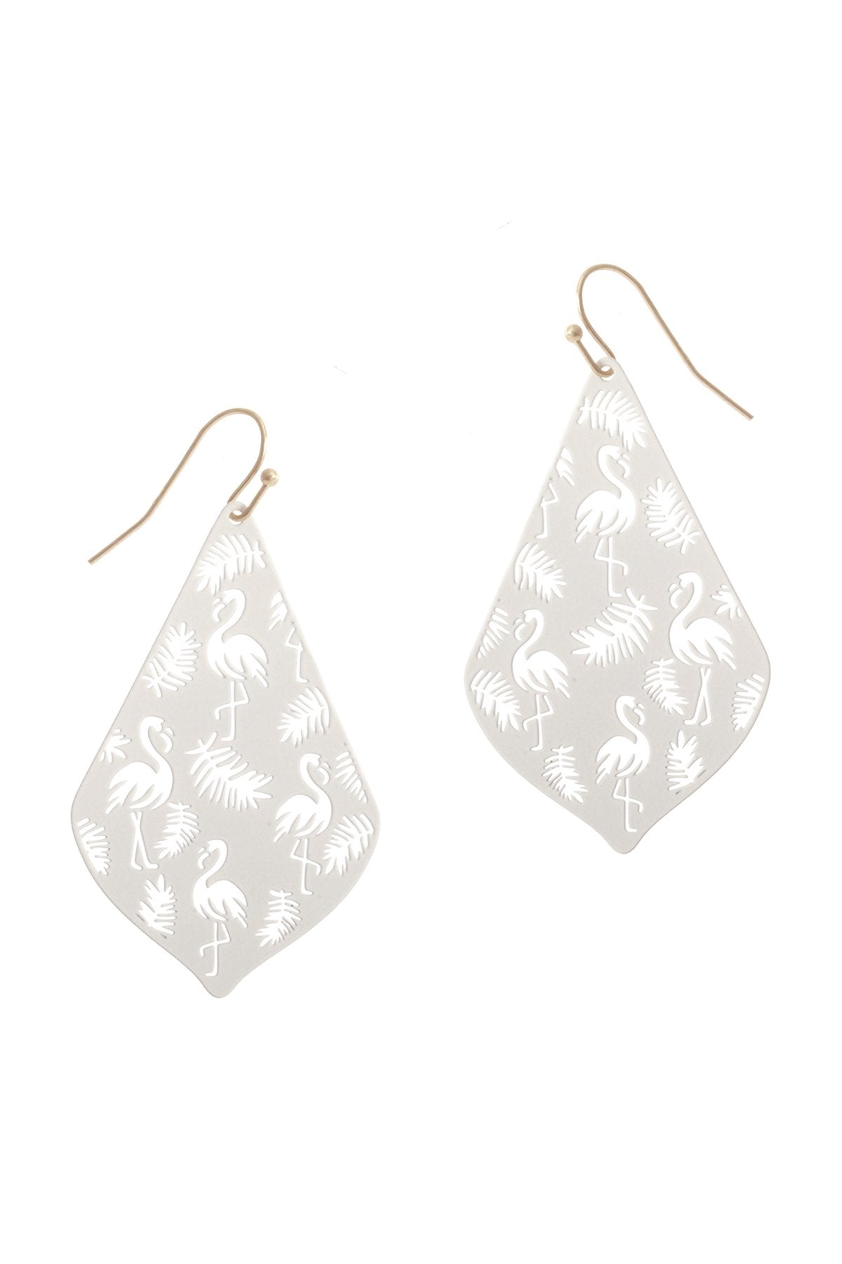 Metal Filigree Flamingo Drop Earrings - 3 COLORS -