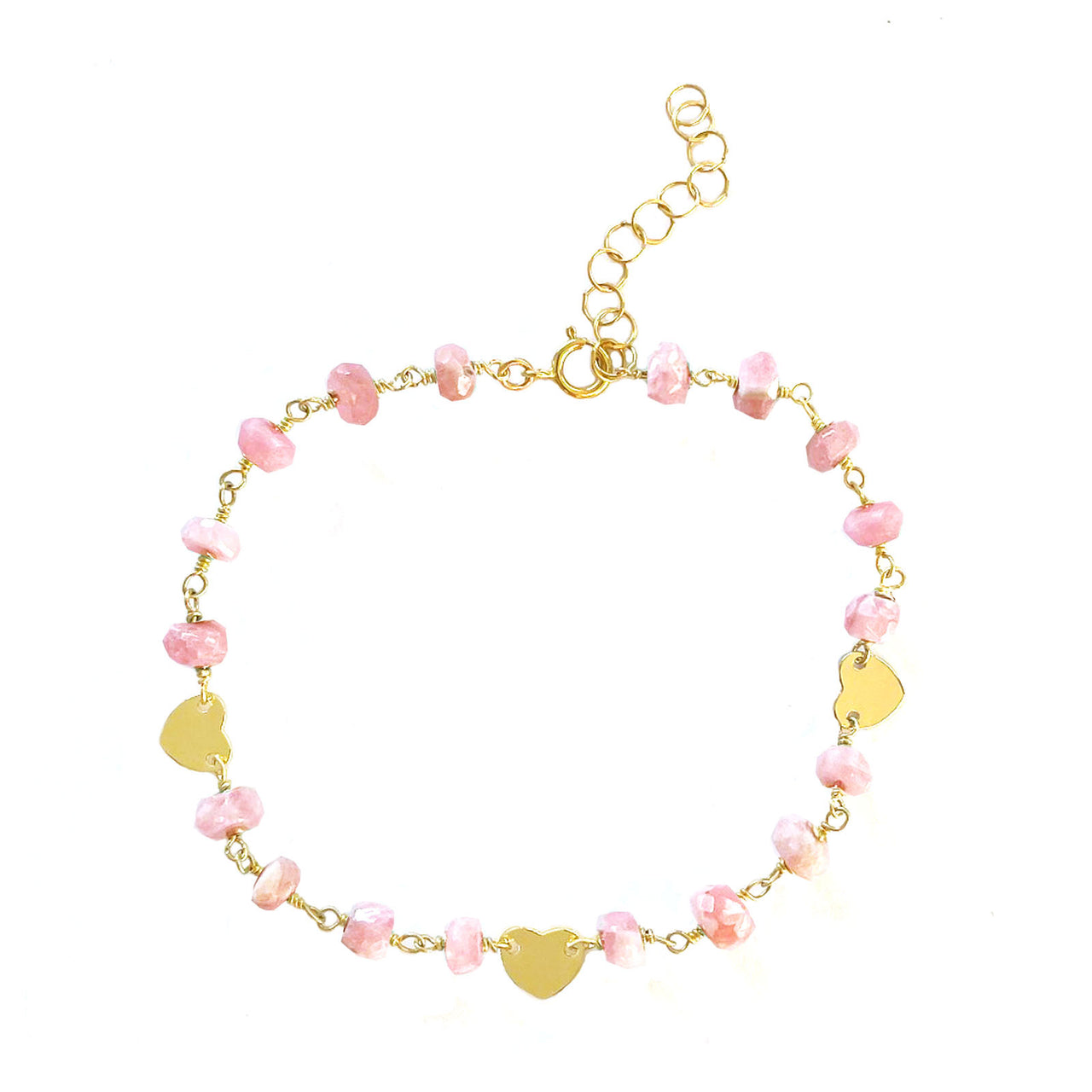 Gena Myint - Pink Rhodochrosite and Heart Charm Bracelet -