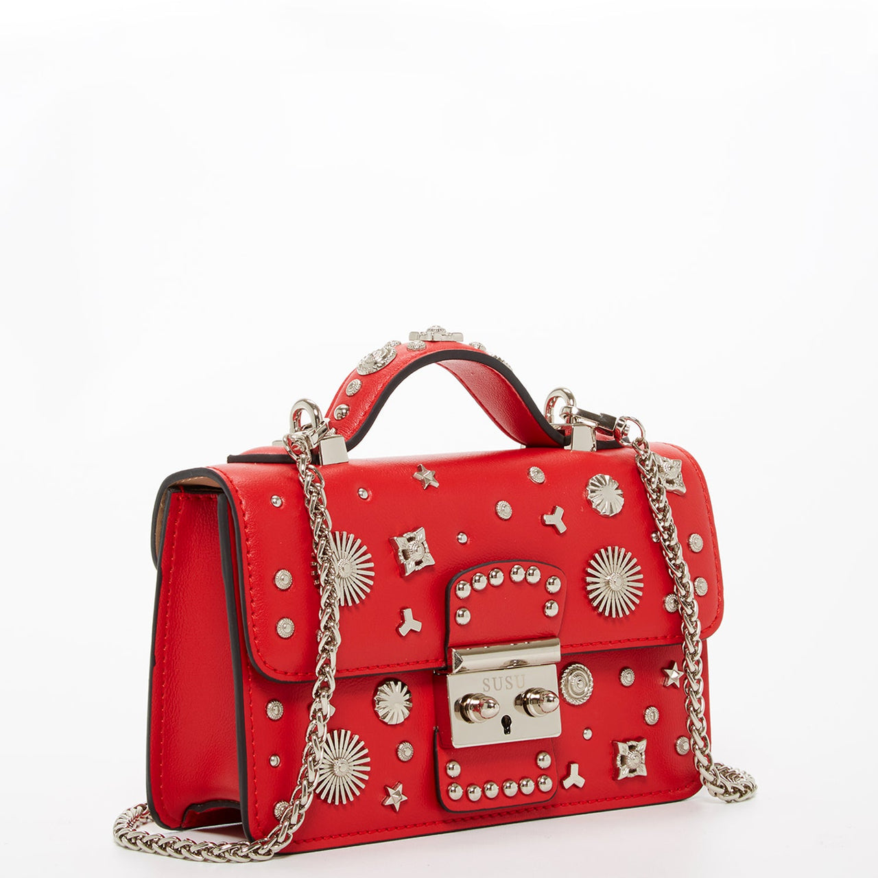 The Hollywood Studded Leather Crossbody Bag Red -