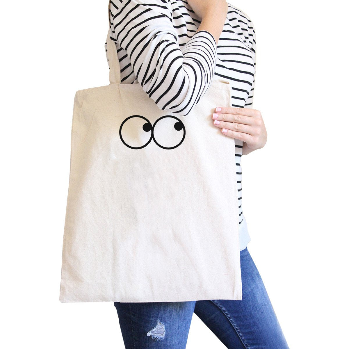 Eye Emoji Natural Canvas Bag Funny Graphic Printed Student Bags - 1 COLOR