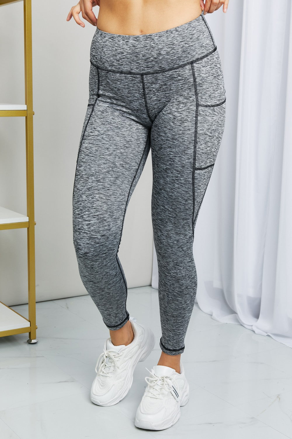 Rae Mode Full Size Heathered Wide Waistband Yoga Leggings - T - 1 COLOR -