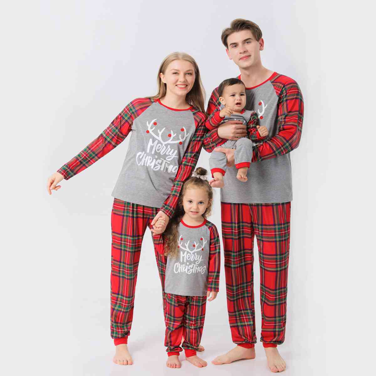 MEN MERRY CHRISTMAS Graphic Top and Plaid Pants Set - T -