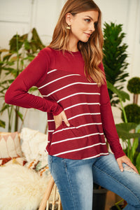 Thumbnail for Riah Fashion - Solid Stripe Contrast Color Block Top - 4 COLORS -