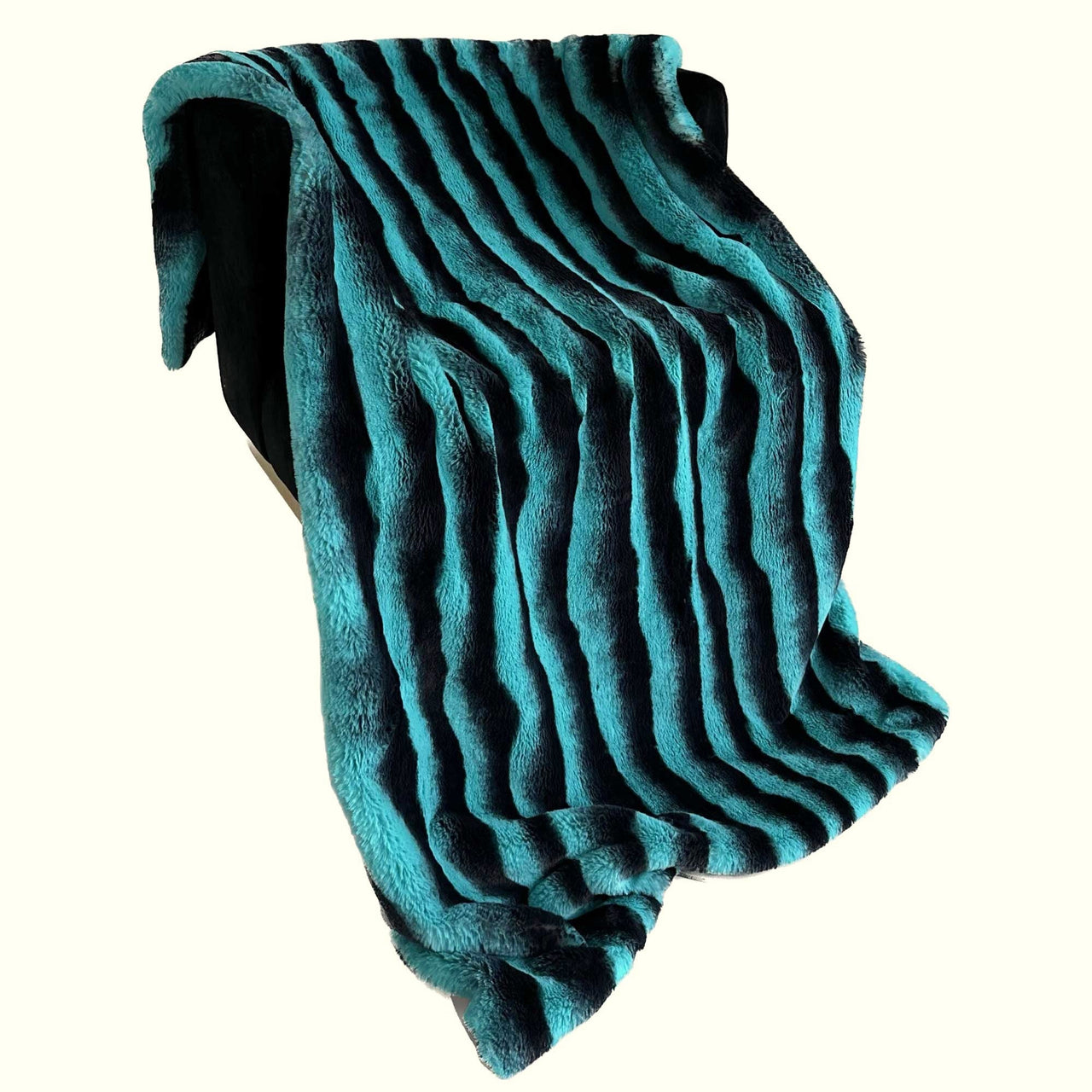 Plutus Teal Black Wild Ocean Faux Fur Luxury Throw Blanket - 14 SIZES -