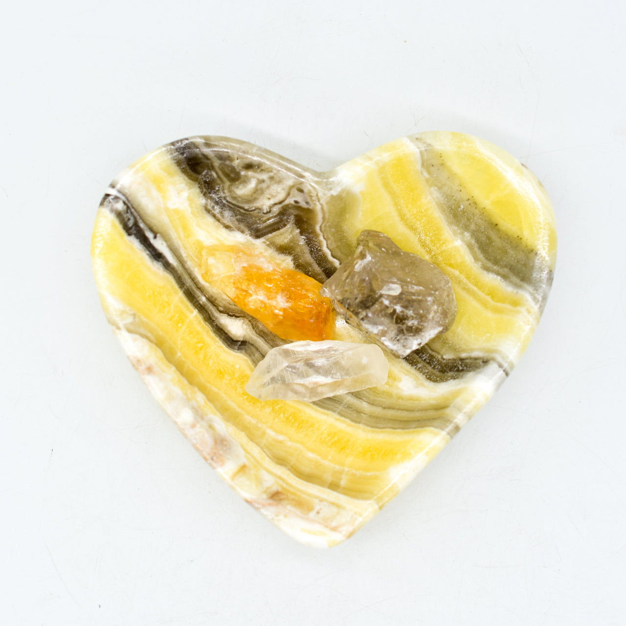 Whyte Quartz - Heart Shaped Bowl in Zebra White or Amber Onyx - 4 STONE TYPES -