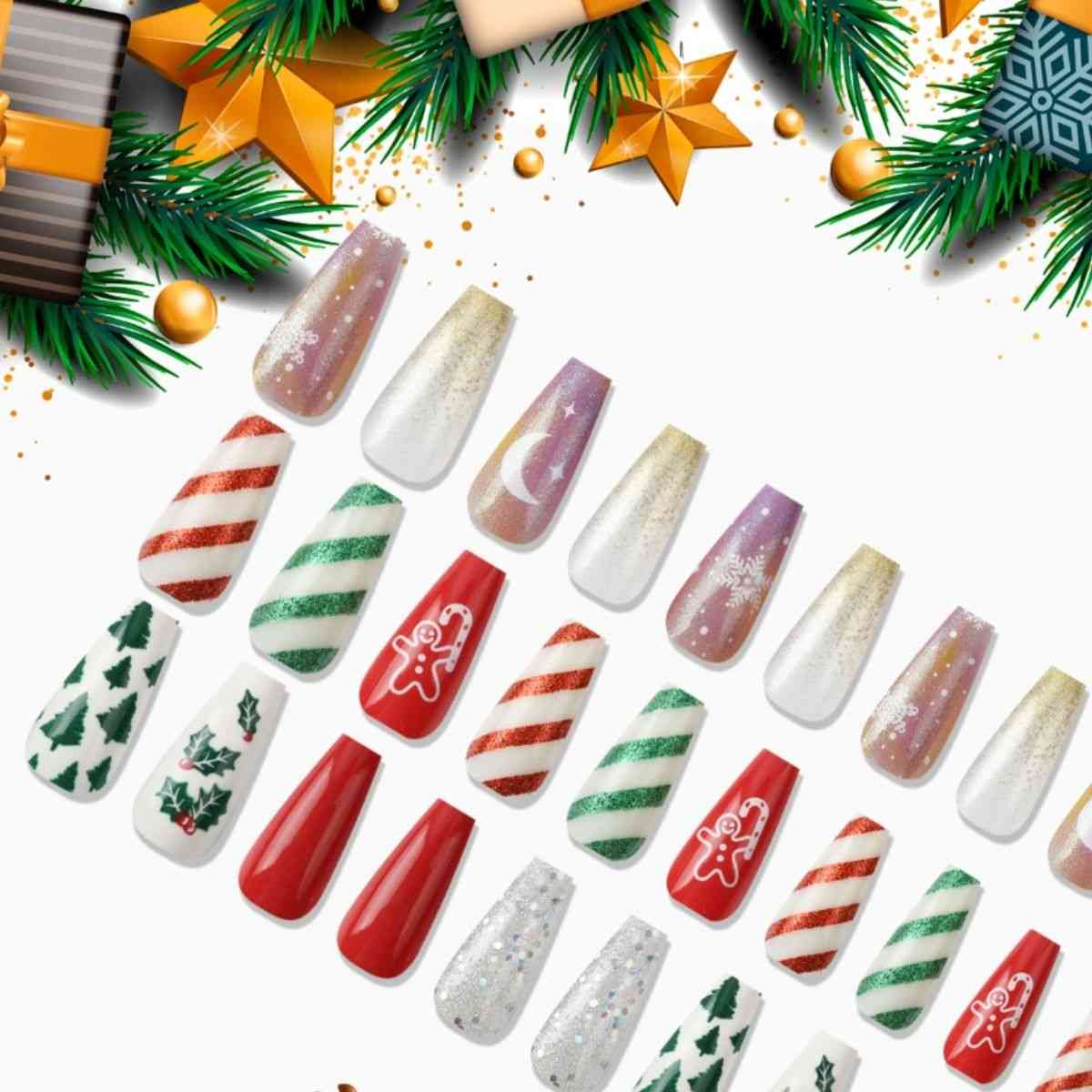 72-Piece Christmas Theme ABS Press-On Nails - 72 PCS. - T -