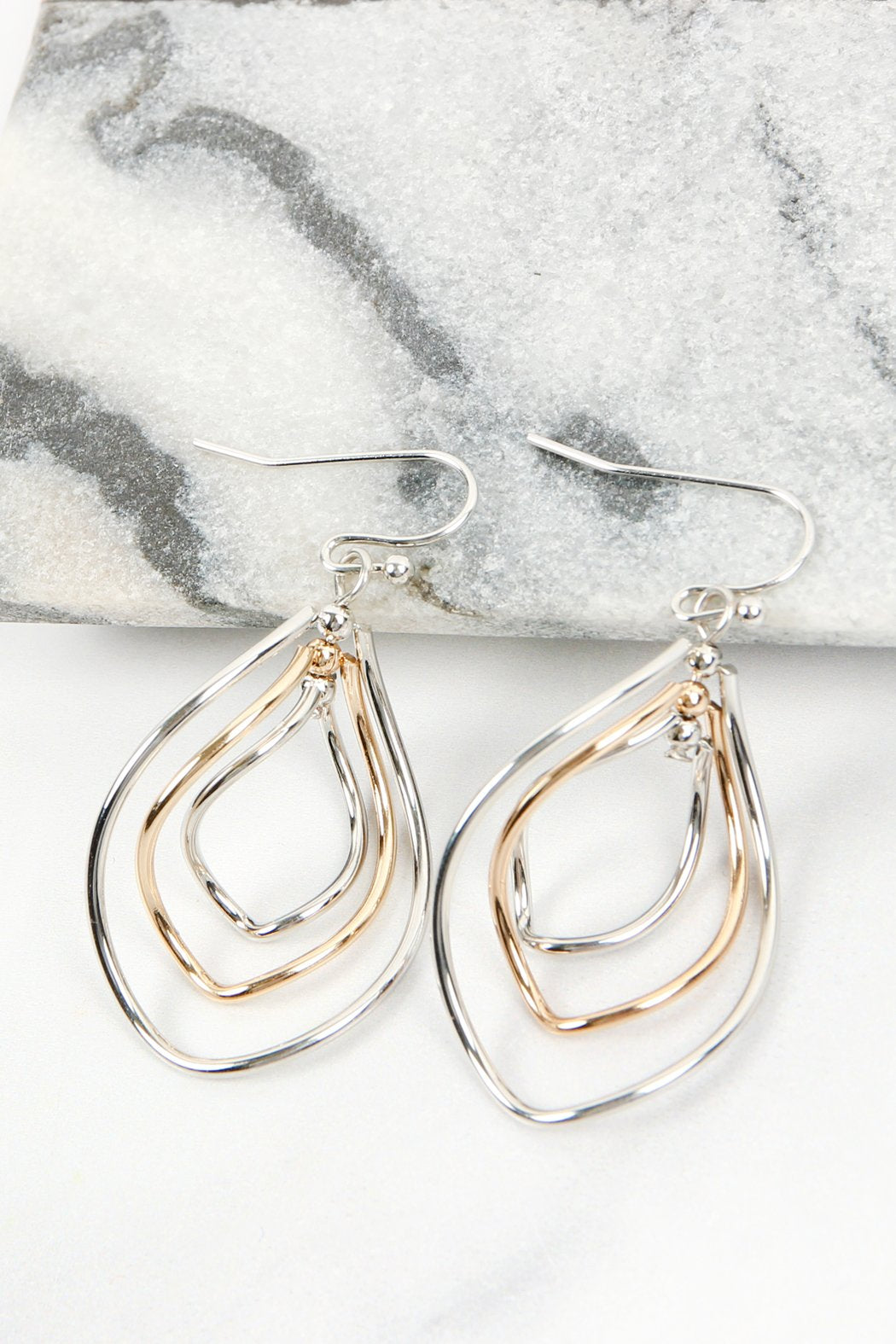 Wire Hammered Marquise Hook Earrings - 3 FINISHES -