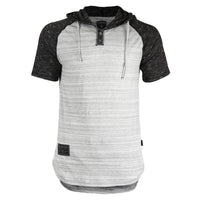 Thumbnail for Short Sleeve Raglan Henley Hoodie Round Bottom Semi Longline T-Shirt - 1 COLOR