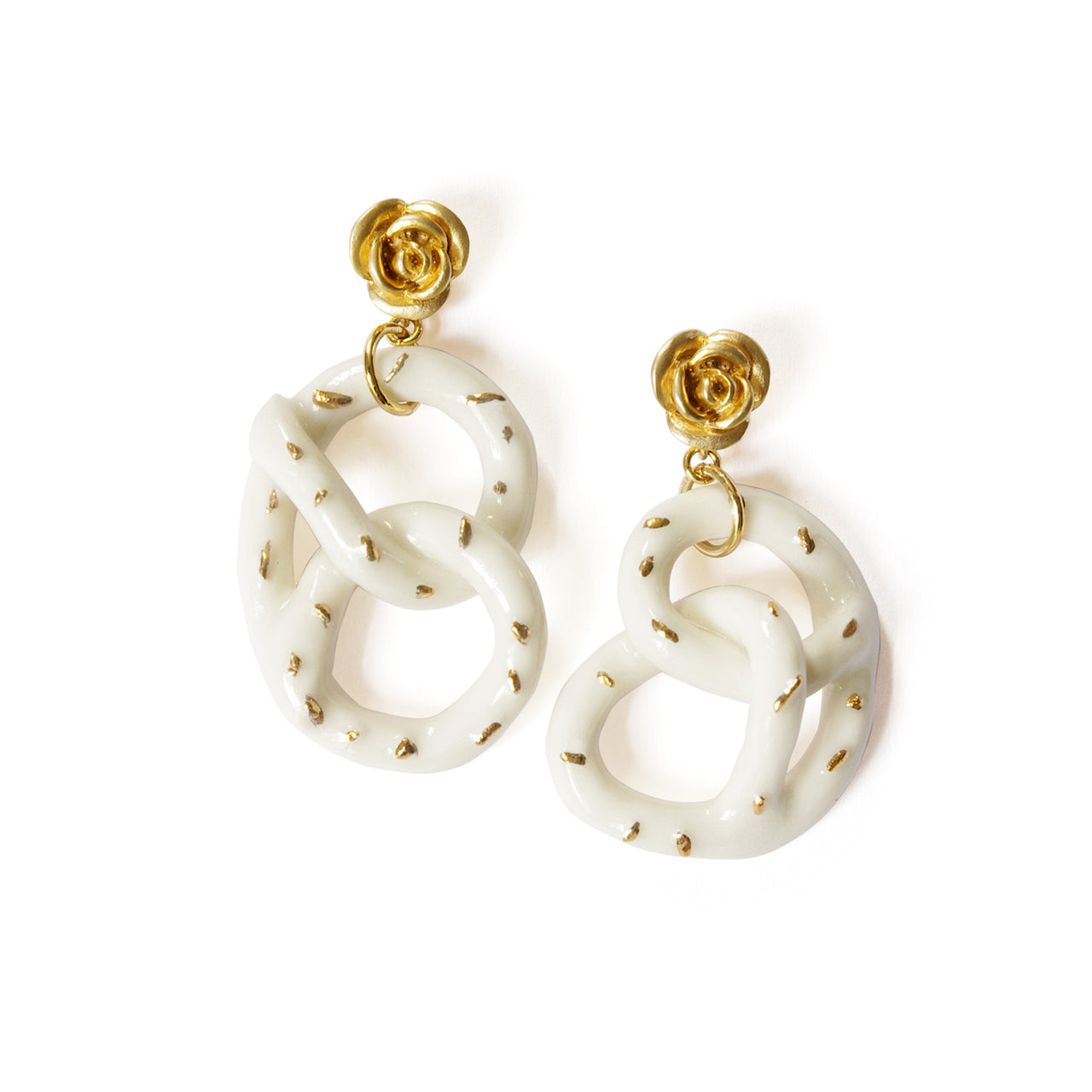 Golden Rose and Salted Porcelain Pretzel Earrings -