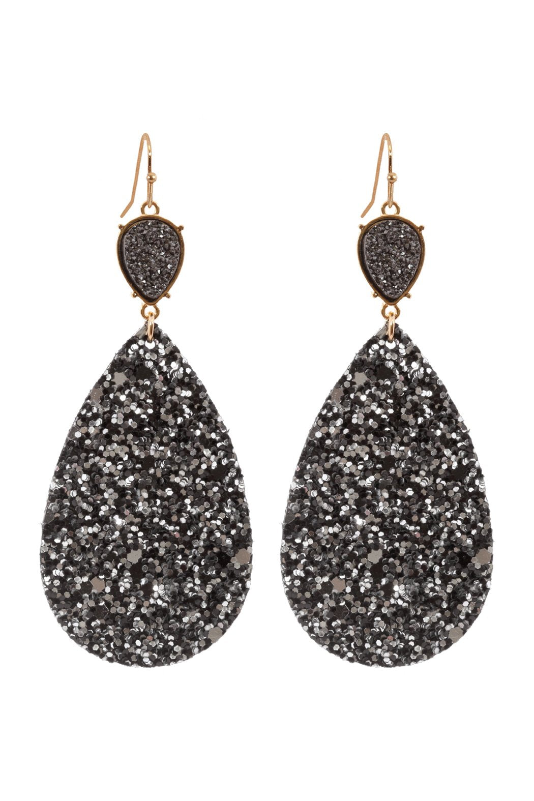 Fabric Sequin Druzy Fish Hook Teardrop Earrings - 3 COLORS -