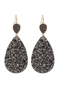 Thumbnail for Fabric Sequin Druzy Fish Hook Teardrop Earrings - 3 COLORS -