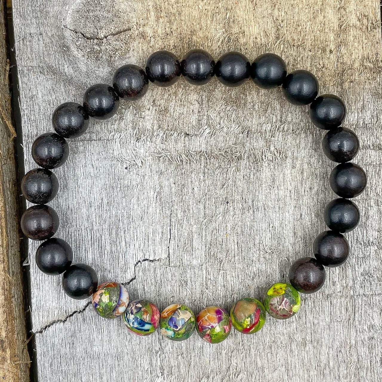 Grove - Rainbow Jasper & Ebony Blackwood Mala Beaded Bracelet -